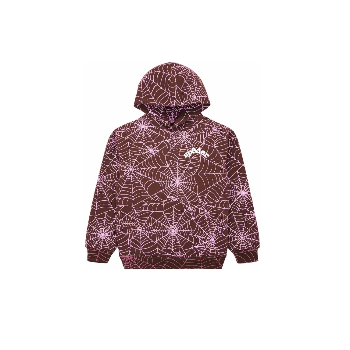 Sp5der Hoodie à Capuche Sweat AOP Coloris Marron motif Toile rose