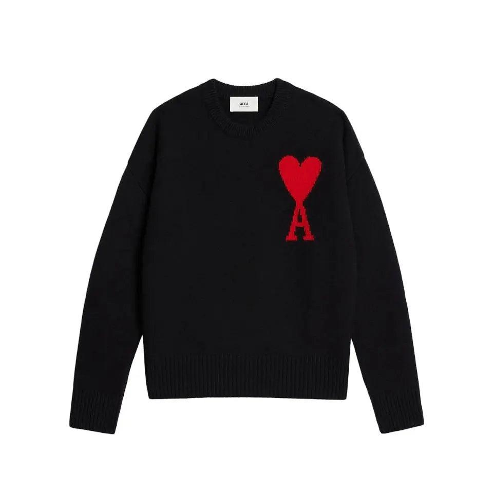 Pull Ami noir en laine épais logo de coeur Sweater - JIRISU