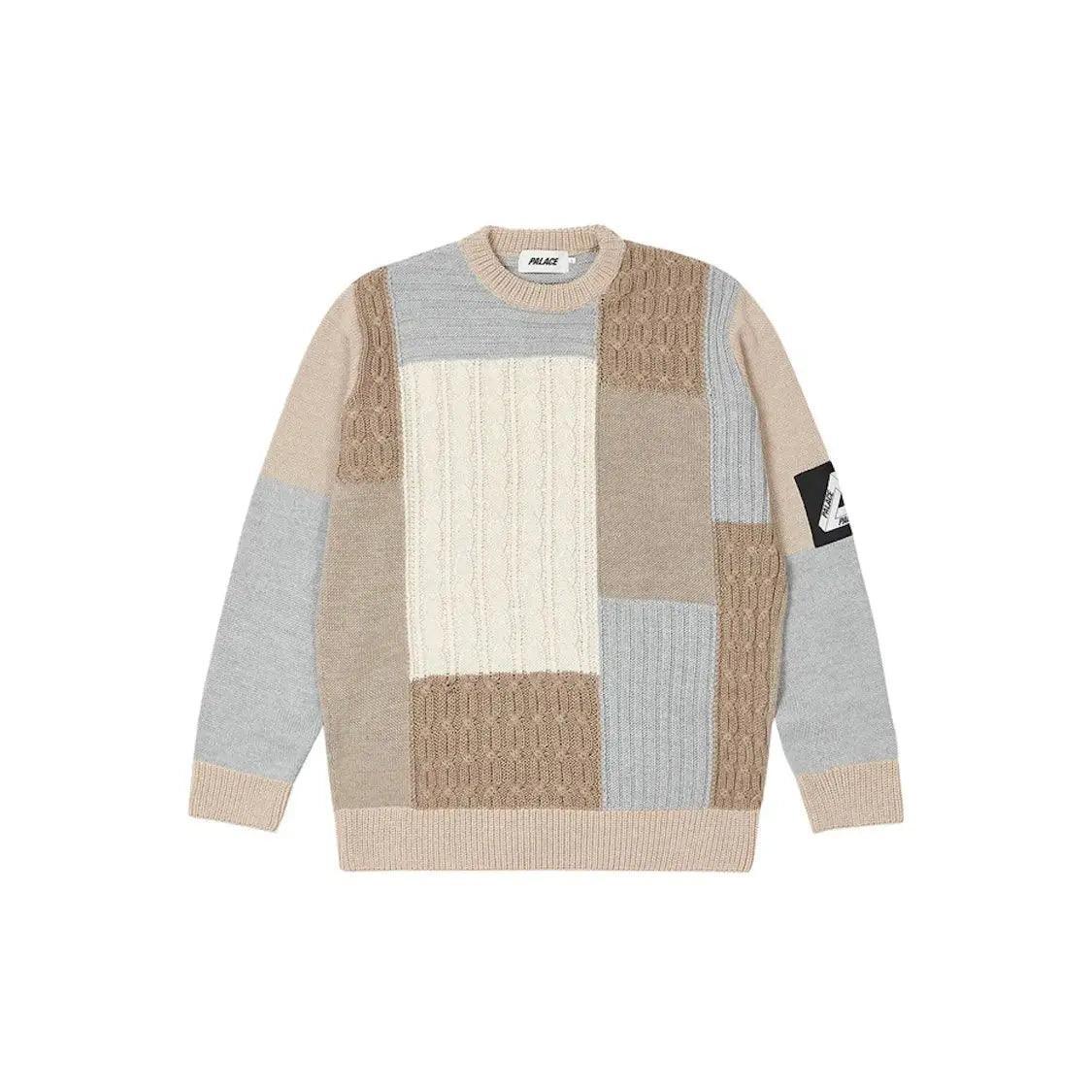 Pull Palace Cable Patchwork Knit Beige - JIRISU